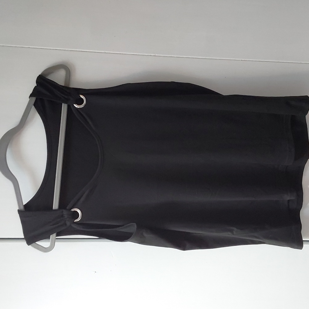 Boutique Womens  Black Tank Silver GROMMETS Edgy Punk Rock festival Sz.Large